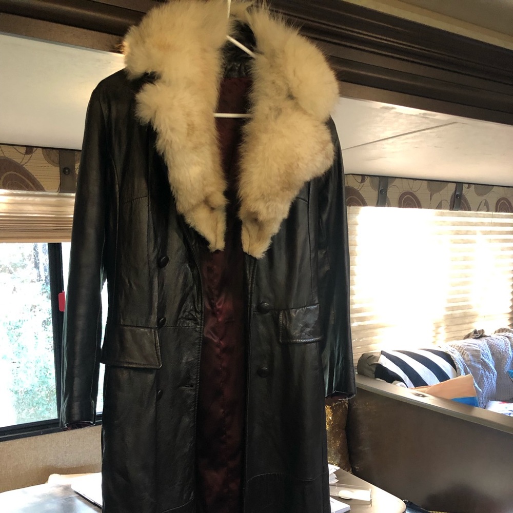 Leather duster with fur trim